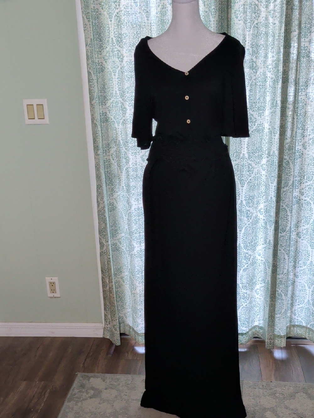 Flamingo Black Maxi Dress with Button Front